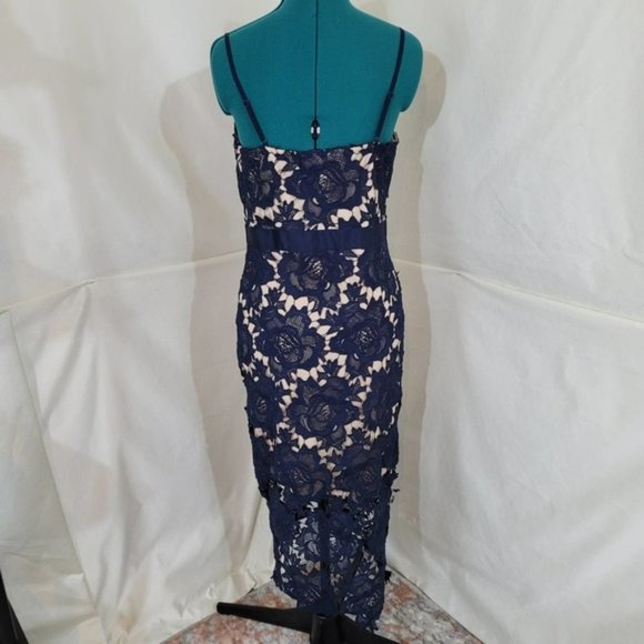 Just Me Blue Lace Mid Length Dress - Size Large - Picture 4 of 9